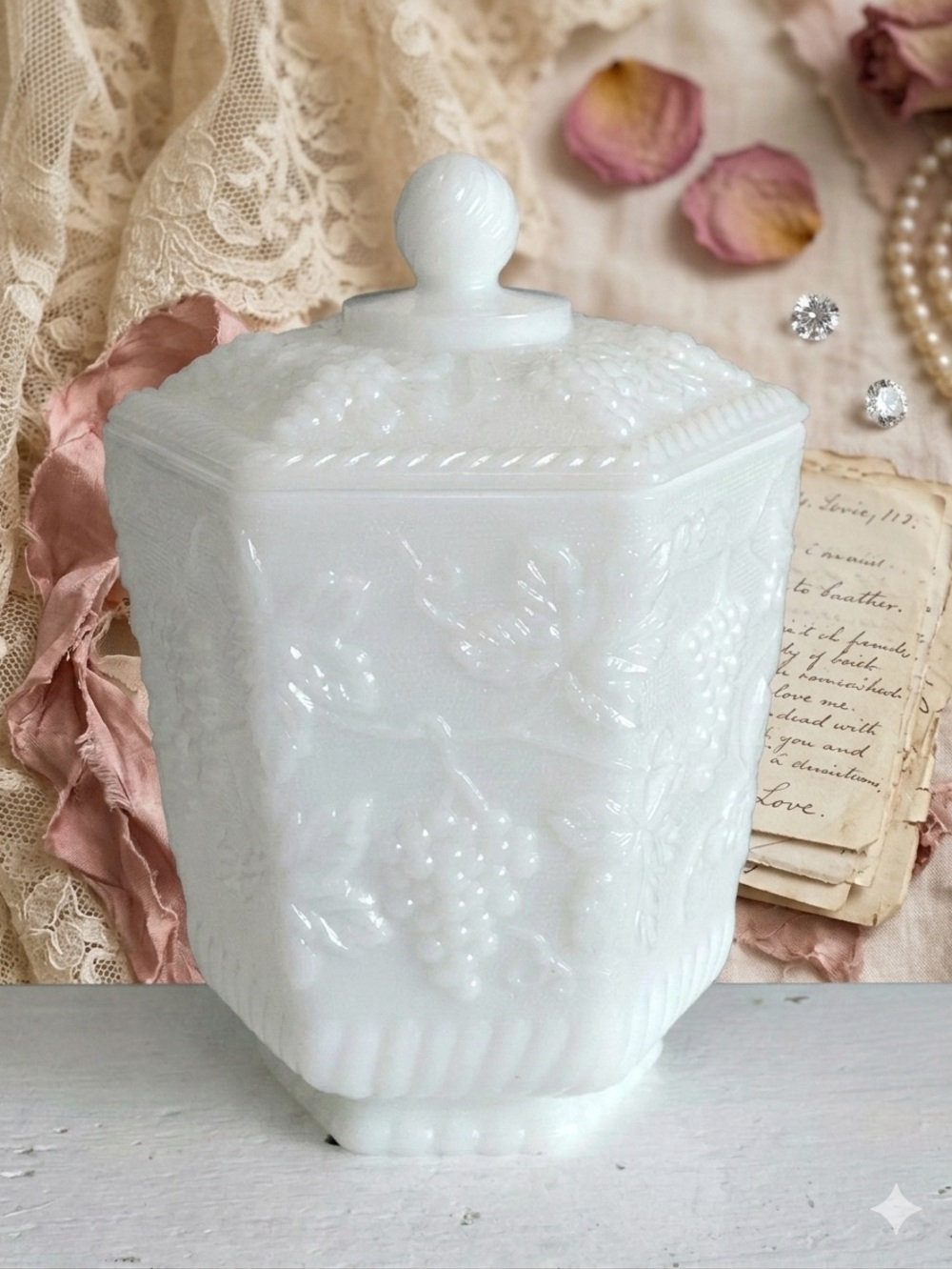🌸 Vintage Fire King White Milk Glass Cookie Jar/Canister Qty 1